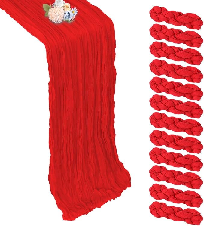 12 Pack Red Cheesecloth Table Runner 17 x 108 Inch | Boho Gauze Cheese Cloth by Pepmily