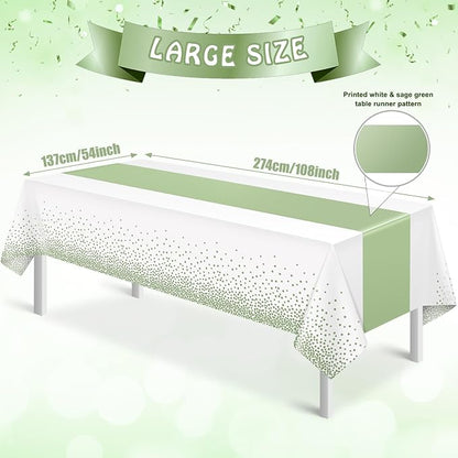 6Pcs White and Sage Green Tablecloth Decorations, Plastic White Table Cloth - Image 2