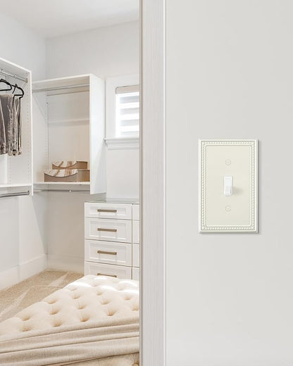 6-Pack Single Toggle Light Switch Cover Plate, Pearls Decorative Switch Plate Covers, Light Almond 1 Gang Metal Wall Plate, Corrosion Resistant