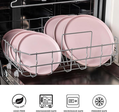 AmorArc Ceramic Plates Set of 6, Matte Glaze 8.0 Inch Dishes Set for Kitchen, Dessert,Salad,Appetizer, Small Dinner Plates, Microwave & Dishwasher Safe, Scratch Resistant, Matte Pink