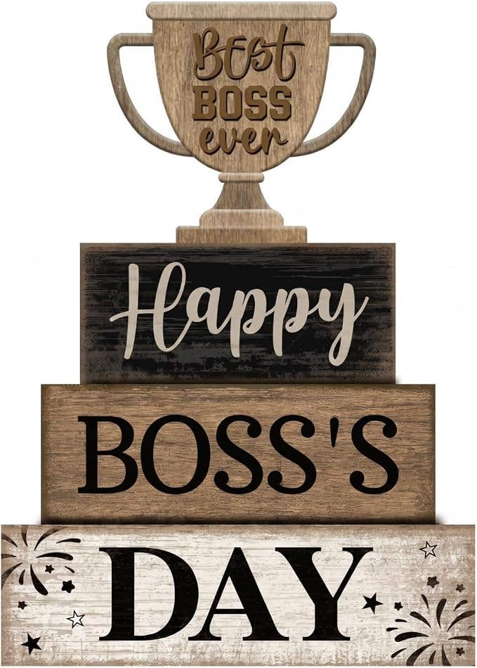 Moucuny 4 Pcs Boss's Day Table Decoration Rustic Trophy Wooden Blocks Decor by Moucuny