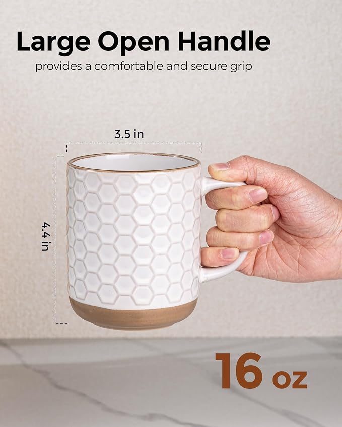 GBhome Coffee Mugs Set of 6, 16 oz White Coffee Cups - Image 3