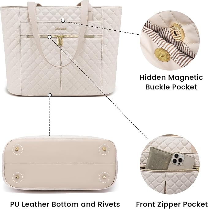 LOVEVOOK Laptop Bag for Women 17 inch, Diamond Quilted Work Tote Bags Womens - Image 5