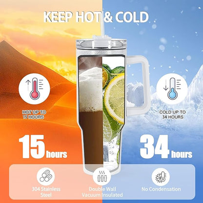 40oz Sublimation Tumblers with Handle Lid Straw 20 Pack Stainless Steel Insulated Tumblers Blanks Water Bottle Travel Cups for Party Home Driving Office