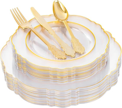 YOUBET 125PCS Clear Gold Plastic Plates by YOUBET