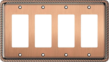 Henne Bery Rope Edge Decorative Wall Plate Switch Plate Outlet Cover (Quad Decorator, Antique Copper)