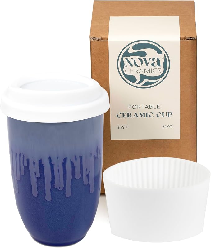NOVA CERAMICS Ceramic Tumbler– Blue Ceramic Mug – Microwave & Dishwasher Safe by NovaCeramics