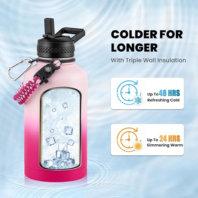 RAYMYLO Insulated Water Bottle 64 oz, Triple Wall Vacuum Stainless Steel | - Image 2