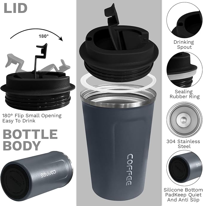 Insulated Travel Coffee Mug, Stainless Steel Coffee Cup - Image 2