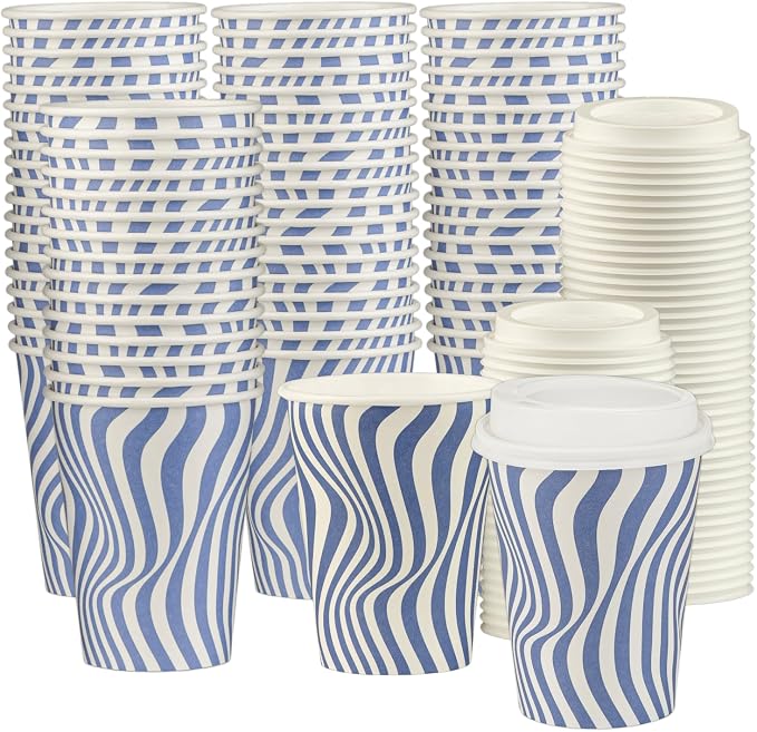 Disposable Coffee Cups with Lids, To Go Paper Hot Cups, Cocoa by SMYGOODS