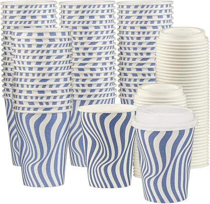 Disposable Coffee Cups with Lids, To Go Paper Hot Cups, Cocoa by SMYGOODS