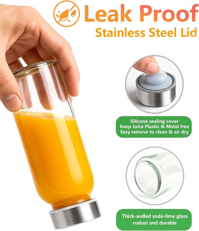 Zukro 10.5 oz Glass Juice Bottles - Image 3