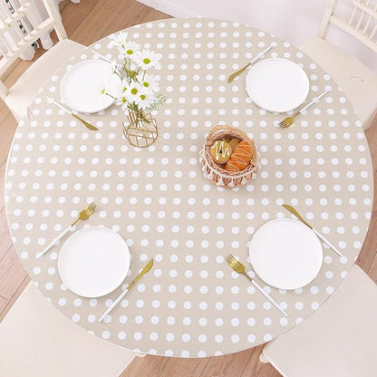 Walrus Round Vinyl Fitted Tablecloth with Flannel Backing Elastic Edge Design Table Cover Waterproof Oil-Proof PVC Table Cloth Stain-Resistant Best for 32"-36" Round
