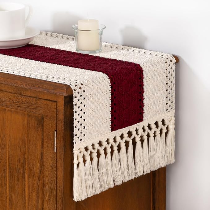 DeZerlor Boho Macrame Table Runner Farmhouse Woven Small Table Runner - Image 4
