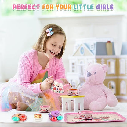 Tea Party Set for Little Girls, Flower Tea Sets Toys for Toddlers Girls Age 3 4 - Image 6