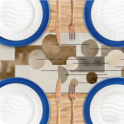 Neutral Abstract Table Runner, Modern Boho Brown Grey Line Shape Decorative | - Image 4