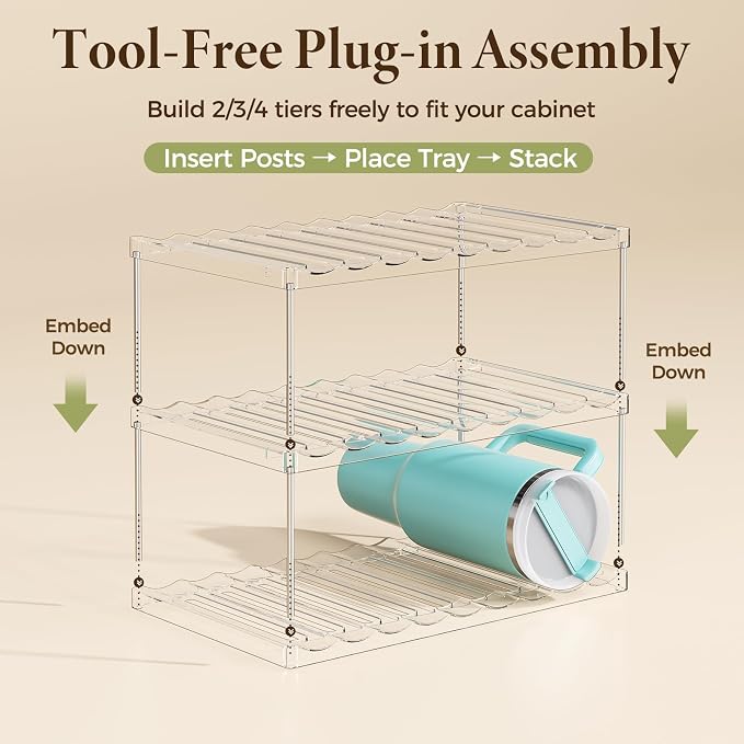 LAMU Stackable Water Bottle Organizer Holder Tumbler Cup Storage Rack | 3 Tier - Image 9