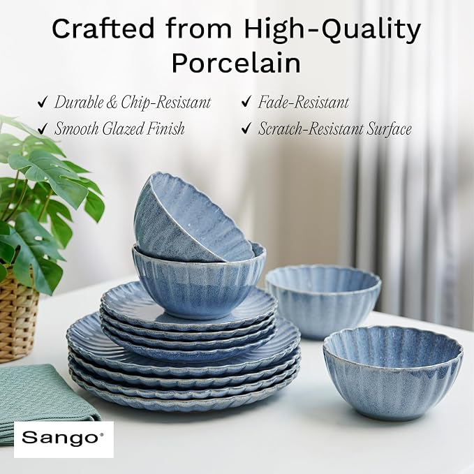 12 Pieces Stoneware Dinnerware Set, Microwave and Dishwasher Safe, - Image 6