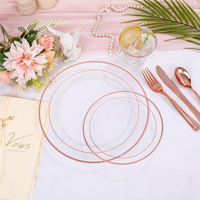 bUCLA 300PCS Rose Gold Plastic Dinnerware - Image 8