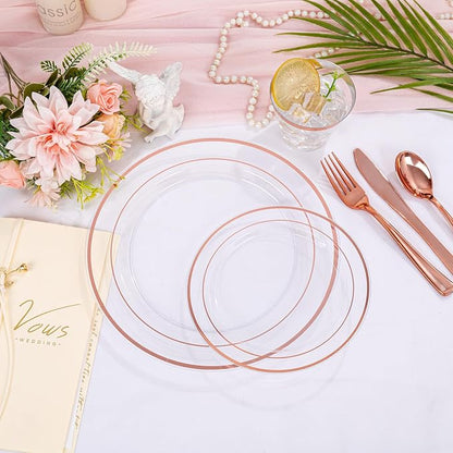 bUCLA 300PCS Rose Gold Plastic Dinnerware - Image 8