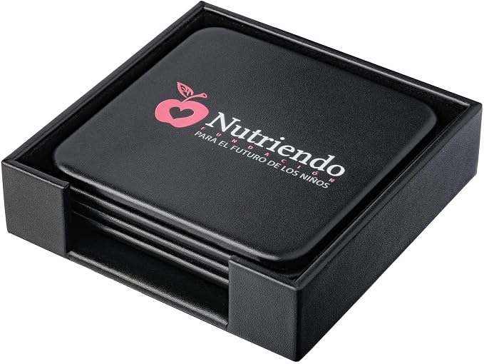Dacasso Black Leather 4-Square Coaster Set - Image 6