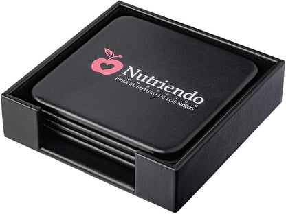 Dacasso Black Leather 4-Square Coaster Set - Image 6