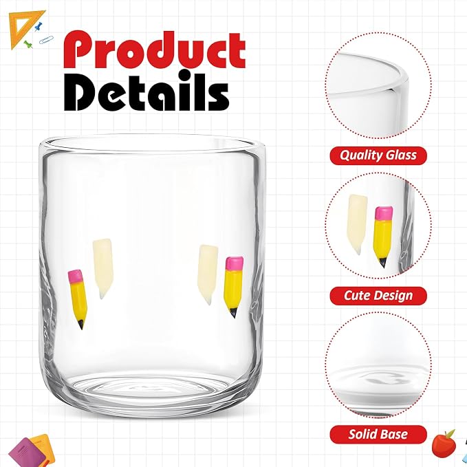 SiliFine 2 Pcs Pencil & Apple Icon Juice Glasses, 14oz Stemless Wine Drinking - Image 4