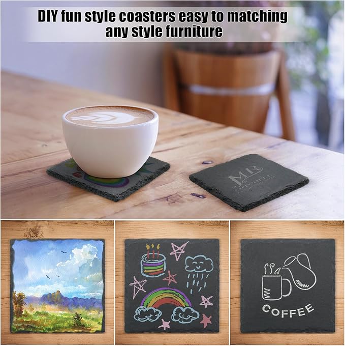 VIBRATITE 60 Pack 4 Inch Square Black Slate Drink Coasters | Laser Engraving - Image 5