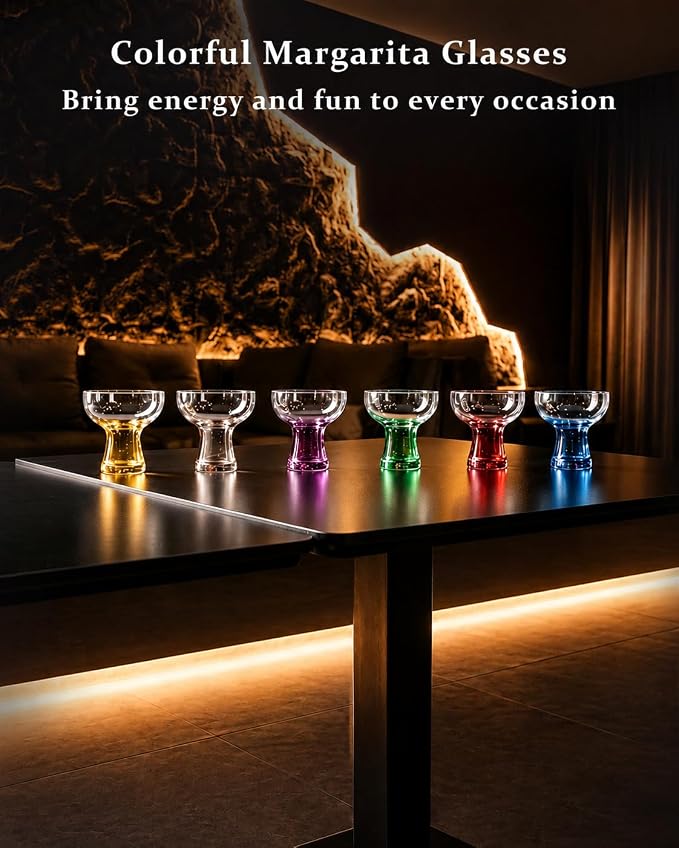 Colored Margarita Glasses Set of 6, 100% Lead-free Crystal | Hand-Blown - Image 7
