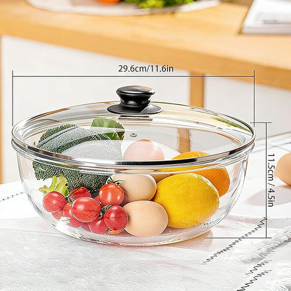 6QT Large Glass Mixing Bowl With Lid Extra Large Clear Glass SaladCooking Bowl for Bread Making Food Prep Baking & Storage Multi-Use Set Sourdough Salad