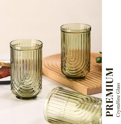 Green Vintage Drinking Glasses Set of 6-17oz Hand-Blown Highball Ribbed - Image 5