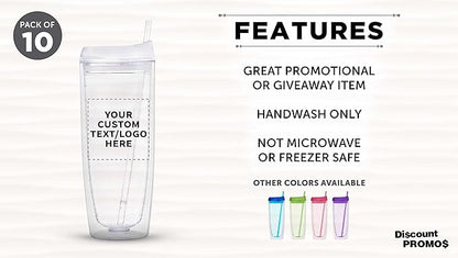 Custom Tall Orbit Acrylic Tumblers 20 oz. Set of 10, Personalized Bulk Pack - Perfect for Iced Coffee, Soda, Other Hot & Cold Beverages - Clear