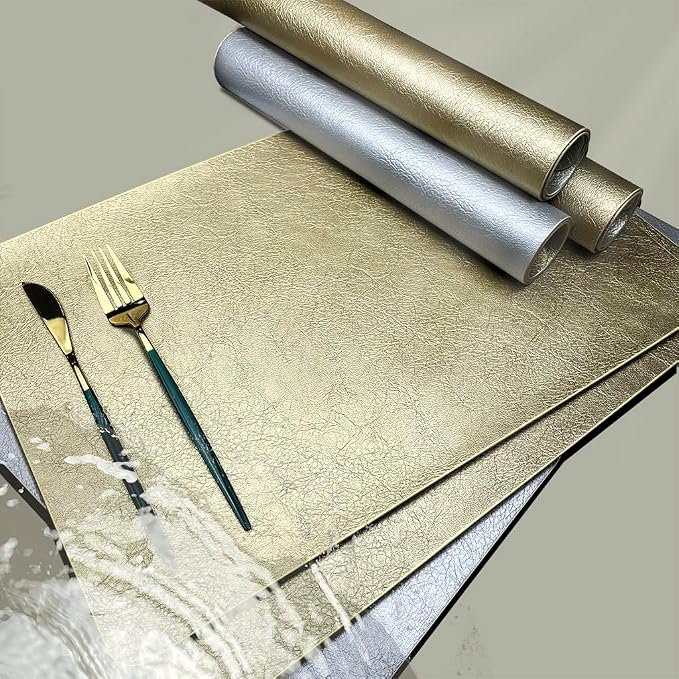 Semi-Gloss Soft Faux Leather Table Mats Set of 6, Thick Vinyl Placemats Set of 6 by Unknown