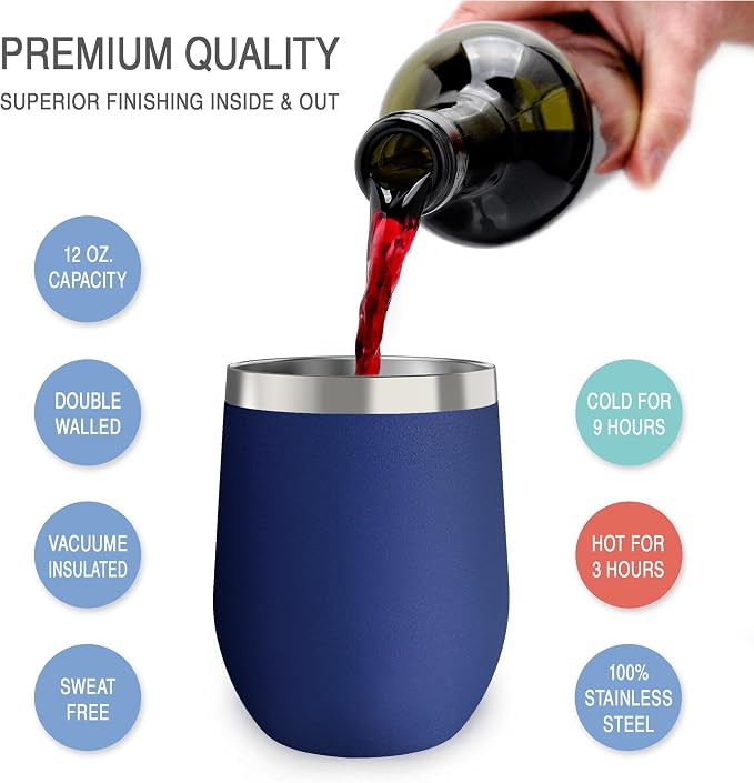 CHILLOUT LIFE 12 oz Stainless Steel Wine Tumblers 4 Pack - Image 5