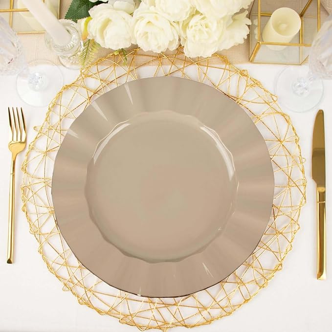 Efavormart 11" Dinner Plates – Set of 10 Plastic Taupe Round Disposable Plates - Image 6