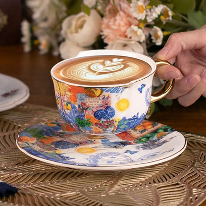 KAMMAK Tea Cups and Saucers Set of 2, Fine Bone China Coffee Cups, 584N | - Image 2