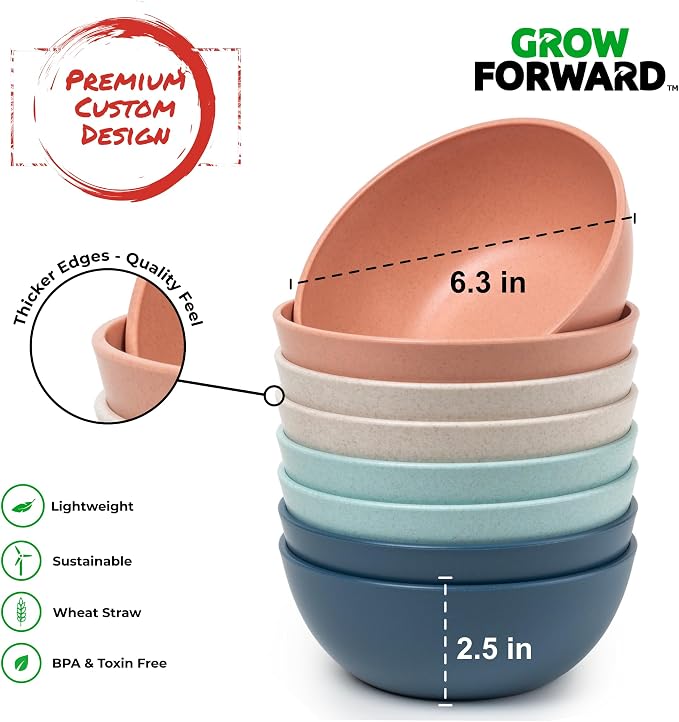 Grow Forward Premium Wheat Straw Bowls Set of 8 - Image 3