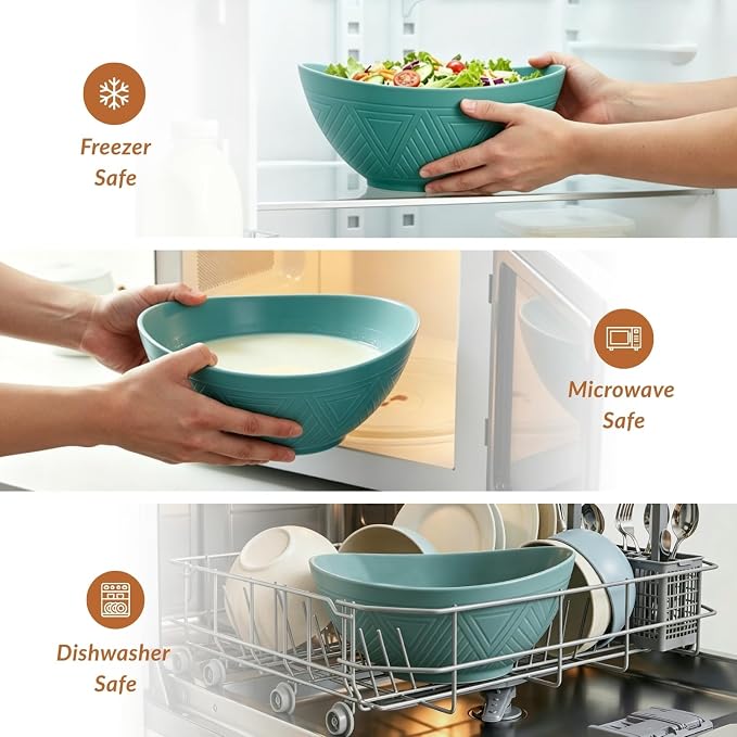 Salad Bowls 6 PCS Wheat Straw Bowls - 60oz Large Serving Bowl - Microwave and - Image 5