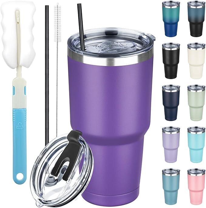 30 oz Tumbler with Lids and Straws, Stainless Steel Insulated Coffee Tumbler by GUDEMAO