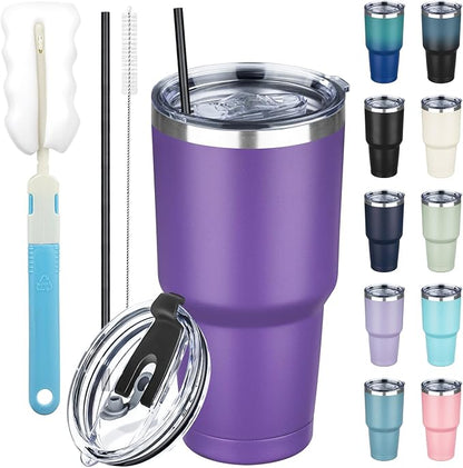 30 oz Tumbler with Lids and Straws, Stainless Steel Insulated Coffee Tumbler by GUDEMAO