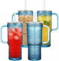 20 oz Blue Glass Tumbler with Lid and Straw, Glass Iced Coffee Cups, by Unknown