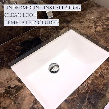 Nantucket Sinks Undermount Bathroom Sink – 18" x 13" Interior Rectangular Bowl, Ceramic Bath Sink for Vanity, w Overflow, High Gloss White Vitreous China, Scratch & Stain Resistant – UM-18x13-W