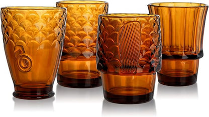 Frcctre Set of 4 Koi Fish Design Drinking Glasses, Stackable Amber Tumbler - Image 9