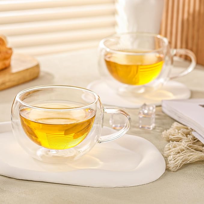 Double Wall Insulated Glass Tea Cups Set of 4, Teacups Coffee Mugs - Image 8