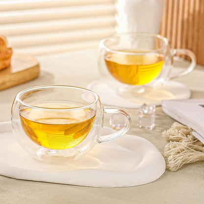 Double Wall Insulated Glass Tea Cups Set of 2, Glass Teacups Coffee Mugs - Image 7