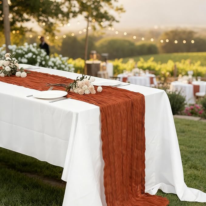 3 Pack Terracotta Cheesecloth Table Runner 120 Inch Boho Wedding Decor | - Image 7
