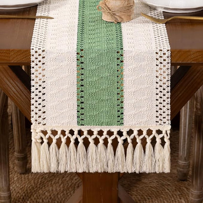 DeZerlor Boho Macrame Table Runner Spring Easter Farmhouse Woven Small Table - Image 5