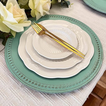 Antique Green Charger Plates, 13 Inch Vintage Dinner Plate Chargers Round - Image 5