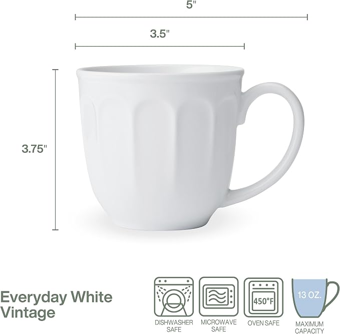 Fitz and Floyd Everyday Vintage Scalloped Set of 4 Porcelain Coffee Tea Mugs - Image 3