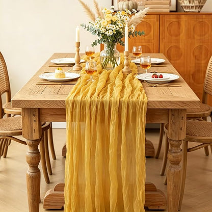 6Pcs Yellow Table Runner, 10FT Rustic Gauze Gold Table Runner 35*120inch Boho - Image 5